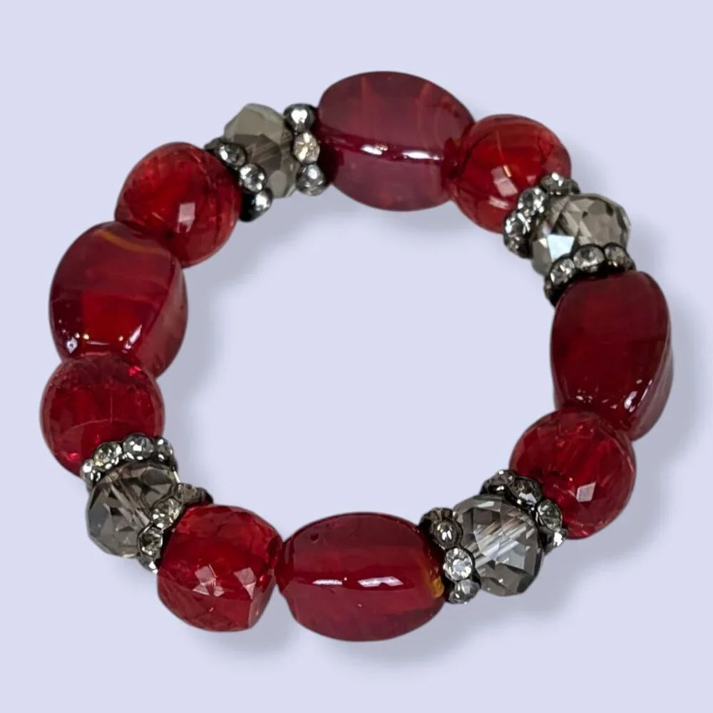 Red & Rhinestone Stretch Bracelet - Picture 3 of 4